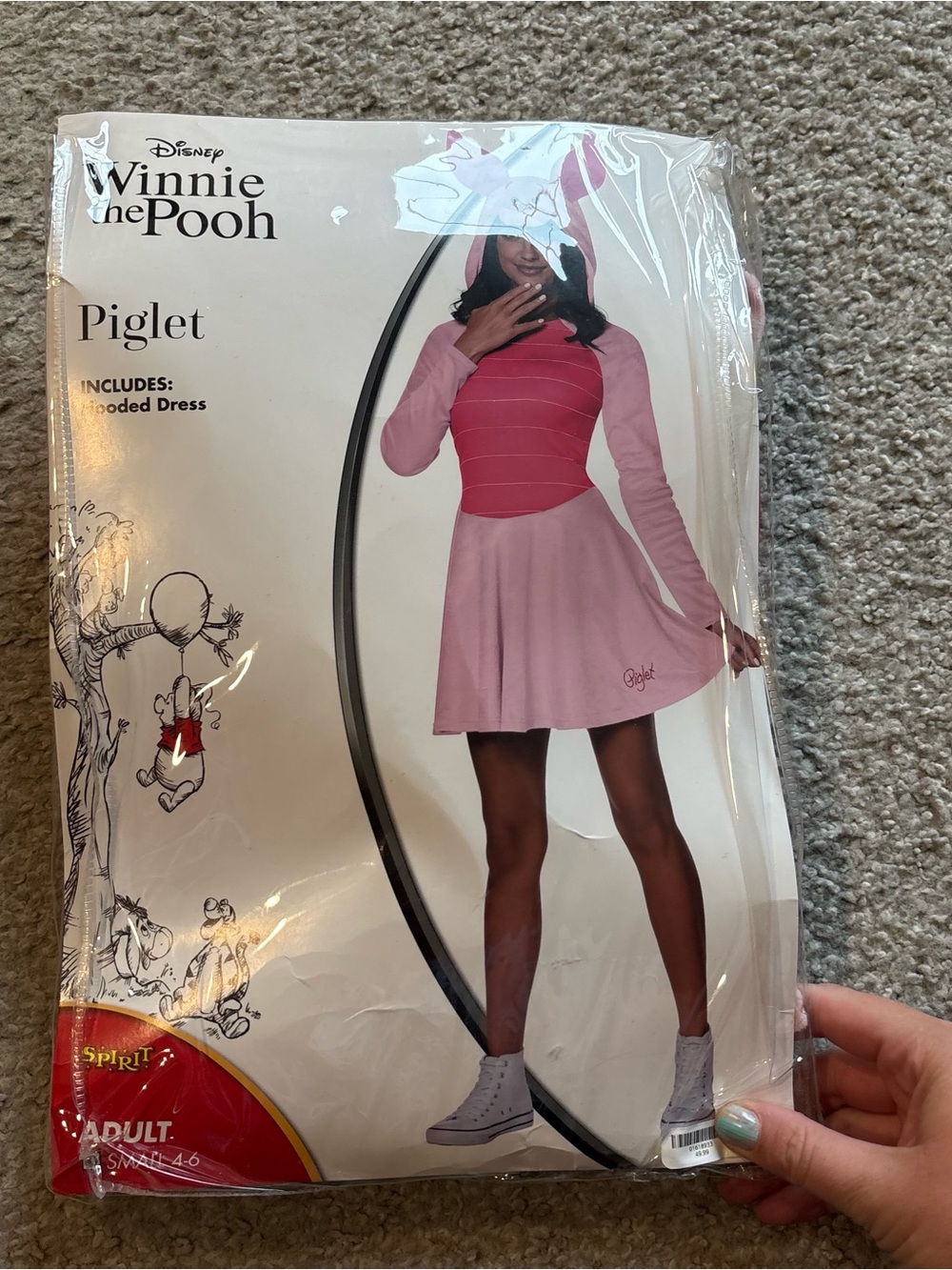 Disney Piglet Pink Hooded Mini Dress Costume Small 4-6 Women’s adult Halloween